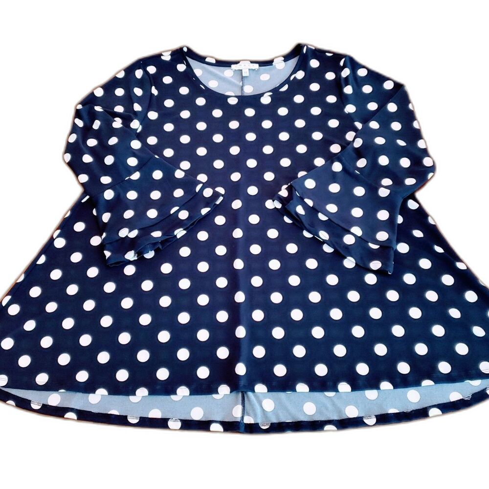 Chaus Women Oversized Blouse 3/4 Bell Sleeves Blue White Dots XXL - Picture 6 of 8